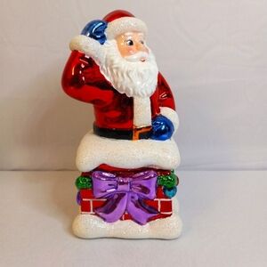 2004 CHRISTOPHER RADKO Christmas Glass SANTA CLAUS Candy Box Glitter 7.5 " H